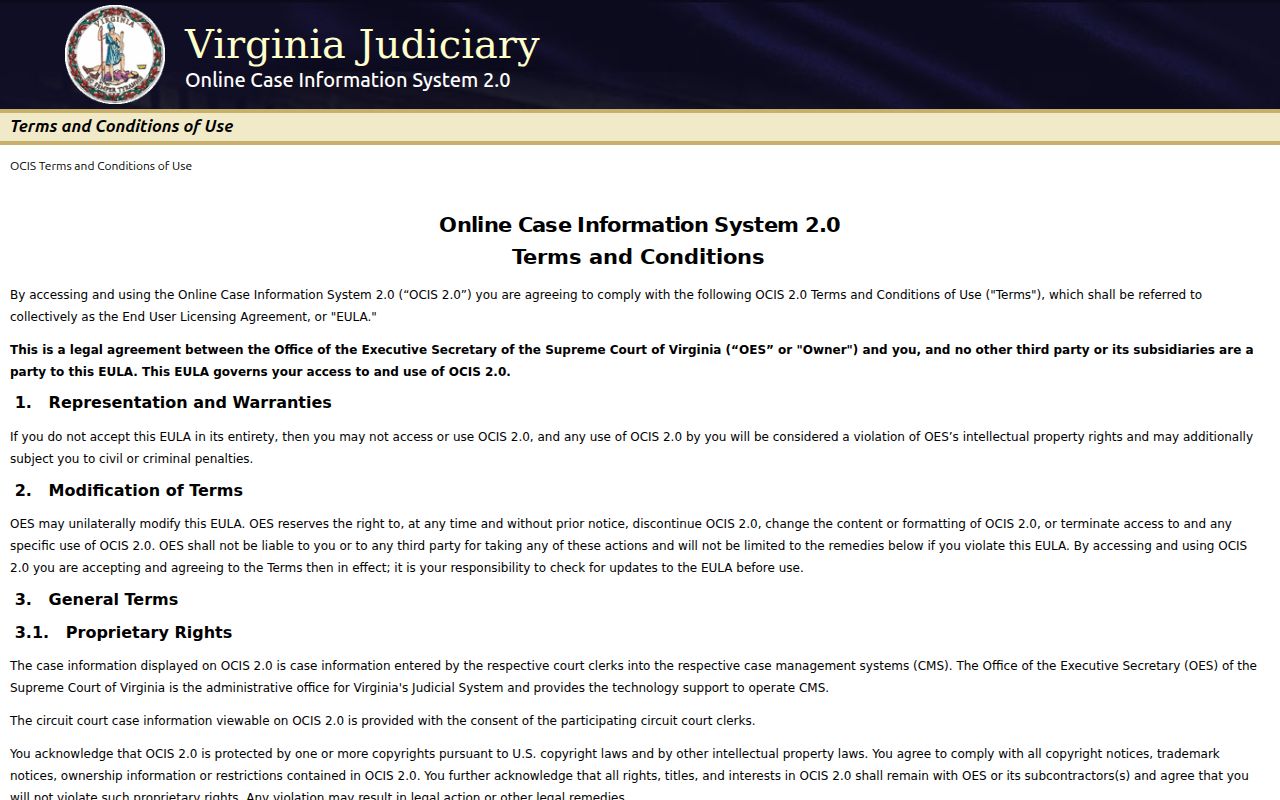 Alexandria criminal records in Virginia OCIS statewide search