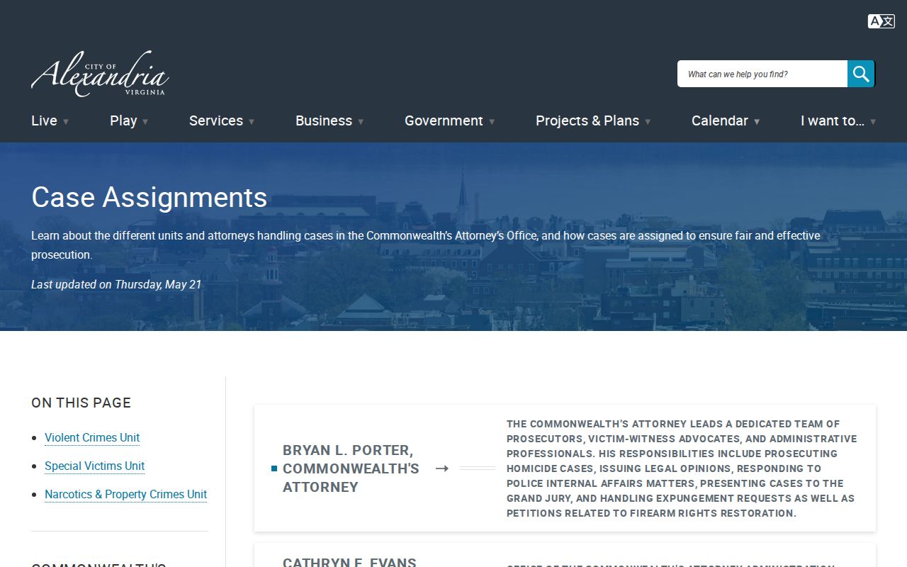 Alexandria criminal court cases and Commonwealth's Attorney case units