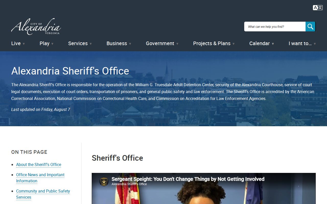Alexandria criminal records and Sheriff custody services