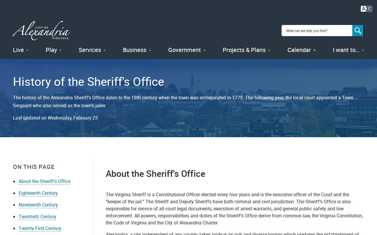 Alexandria criminal records history and historic Sheriff facilities